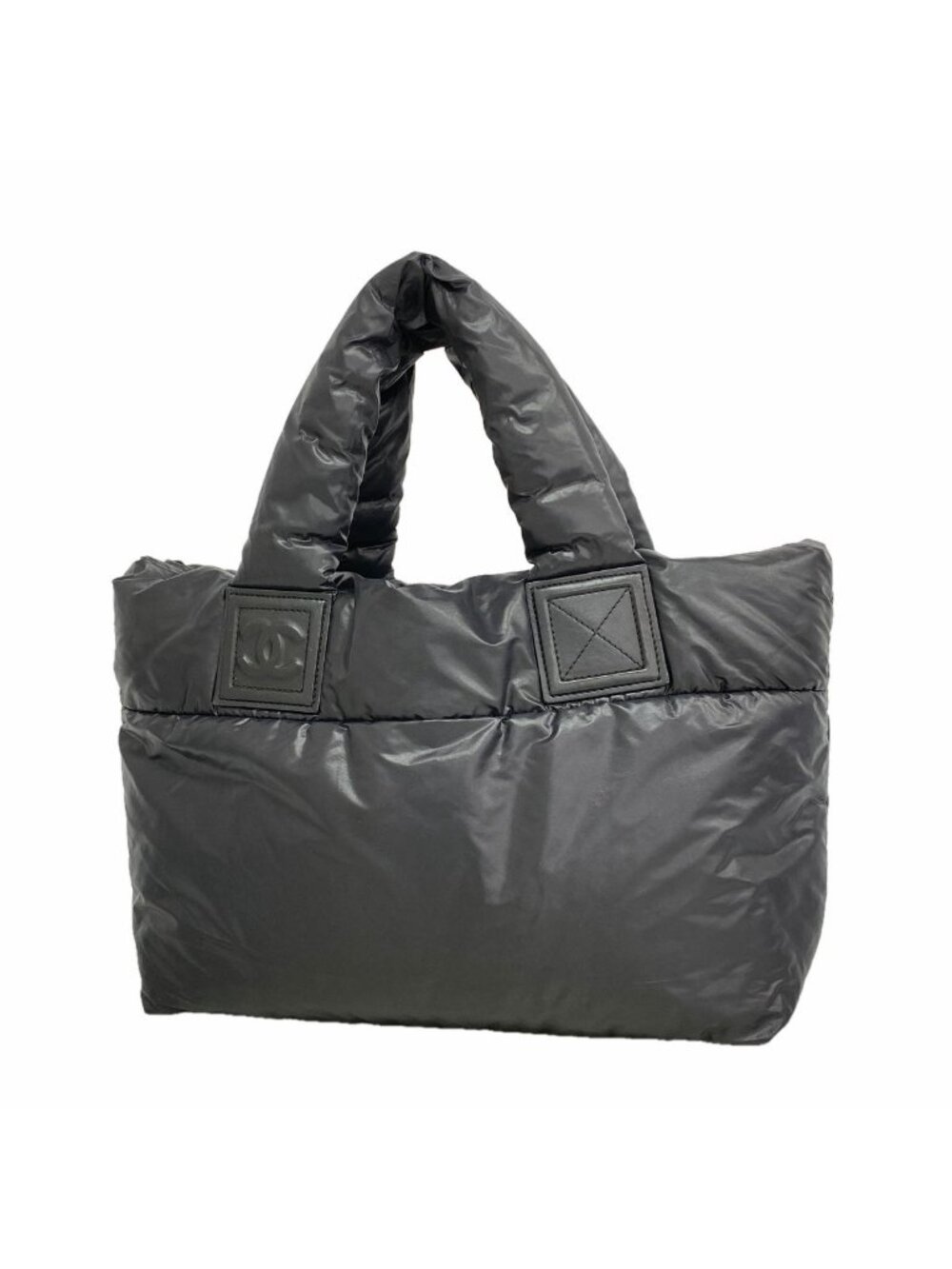 Chanel Tote Bag Coco Cocoon Nylon Black Silver